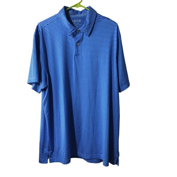 IZOD GOLF STRETCH BLUE STRIPED POLO SHIRT MENS SIZE XL - Picture 1 of 4